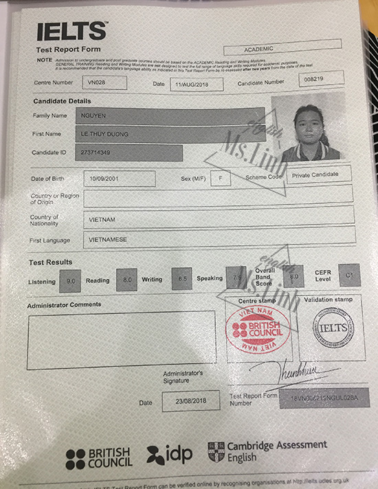 ielts result englishms.linh