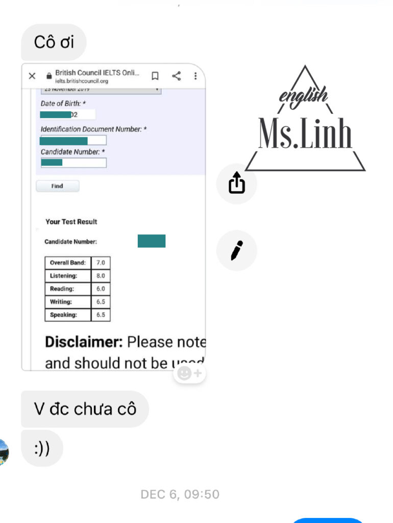 ielts result englishms.linh
